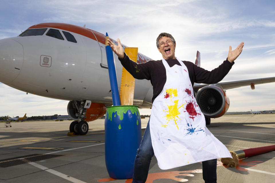 Former Art Attack presenter Neil Buchanan launches easyJet's 'AirCraft' campaign, an initiative that will see free arts materials provided onboard flights during the autumn school holidays. Issue date: Thursday October 20, 2022. (Photo by David Parry/PA Images via Getty Images)