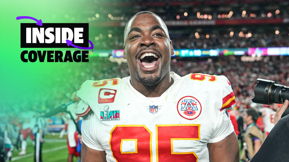 Feb 12, 2023; Glendale, Arizona, US; Kansas City Chiefs defensive tackle Chris Jones (95) celebrates after winning Super Bowl LVII against the Philadelphia Eagles at State Farm Stadium. Mandatory Credit: Kirby Lee-USA TODAY Sports