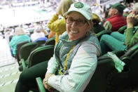 Seattle Storm co-owner Ginny Gilder poses for a photo on May 18, 2022, at Climate Pledge Arena during halftime of a WNBA basketball game between the Seattle storm and the Chicago Sky in Seattle. As Title IX marks its 50th anniversary in 2022, Gilder is one of countless women who benefited from the enactment and execution of the law and translated those opportunities into becoming leaders in their professional careers. (AP Photo/Ted S. Warren)