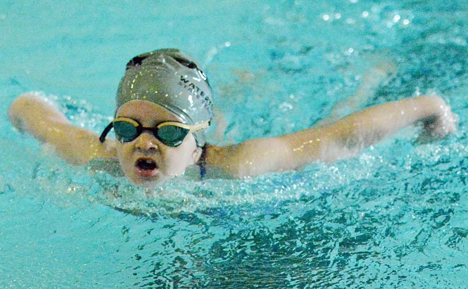 Edie Hoftiezer of the Watertown Area Swim Club competes in the mixed 8-and-under 50-yard butterfly over the weekend in the Optimist High Point Swim Meet at the Prairie Lakes Wellness Center.