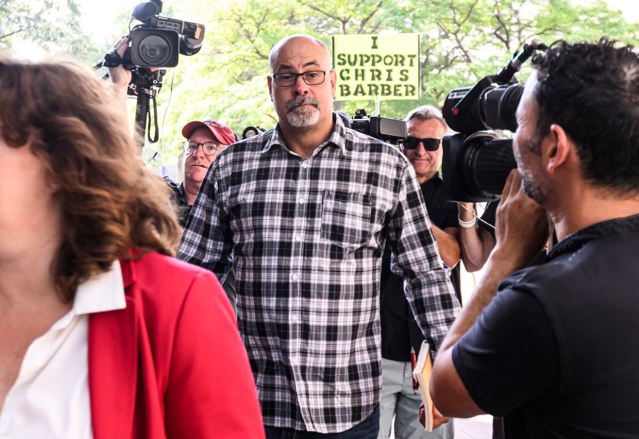 Chris Barber, middle, arrives for his criminal trial at the Ottawa Courthouse in early September. (Justin Tang/The Canadian Press - image credit)