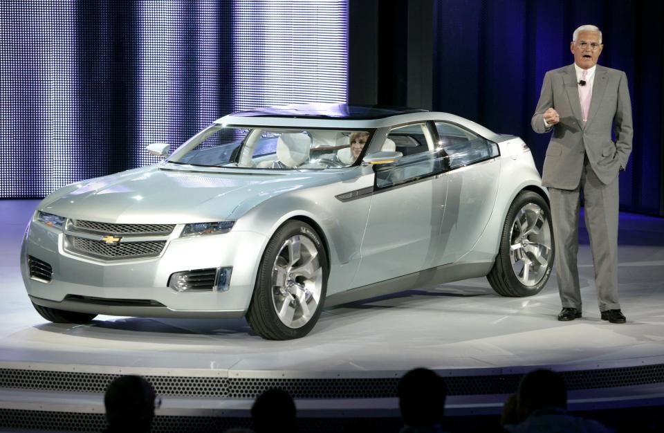 GM Vice Chairman Bob Lutz introduces the Chevrolet Volt electric concept at the North American International Auto Show in January 2007 in Detroit.