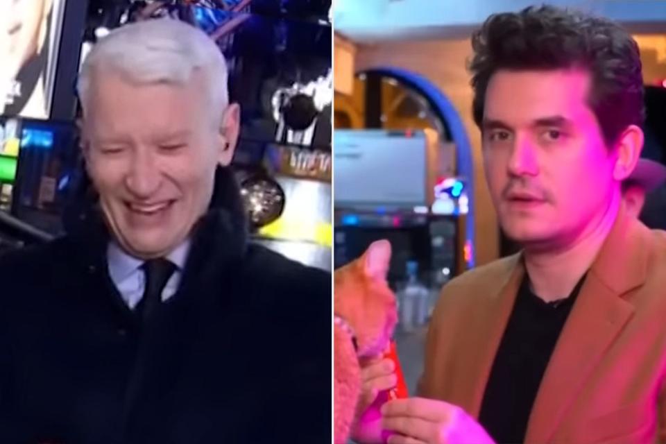 <p>CNN/Youtube</p> Anderson Cooper has a laughing fit when John Mayer calls into New Year