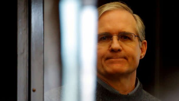 FILE PHOTO: Former U.S. Marine Paul Whelan stands inside a defendants' cage during his verdict hearing in Moscow, Russia, on June 15, 2020. (Maxim Shemetov/Reuters, File)