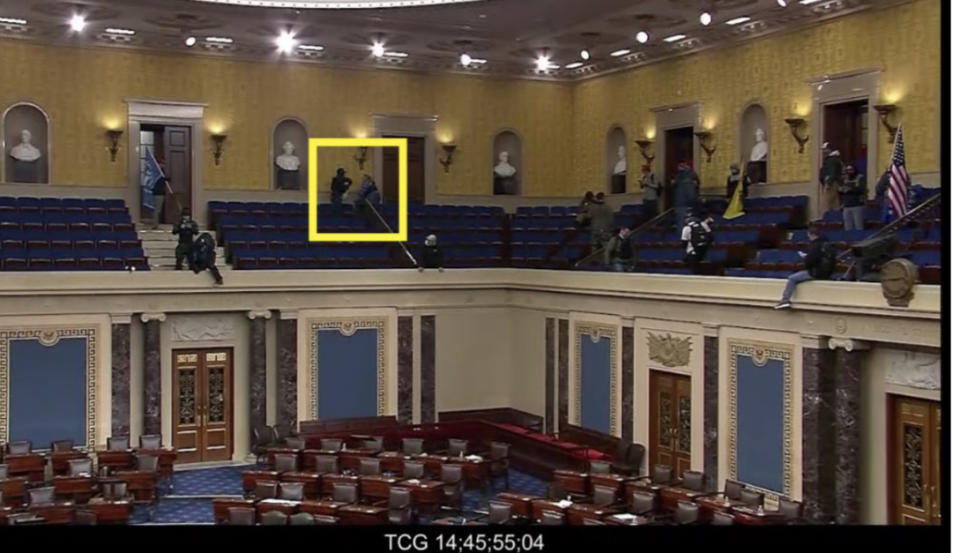 Image 9: Still from CSPAN showing Munchel and Eisenhart in the Senate gallery at 2:45:55 p.m. (Exhibit 507.3)