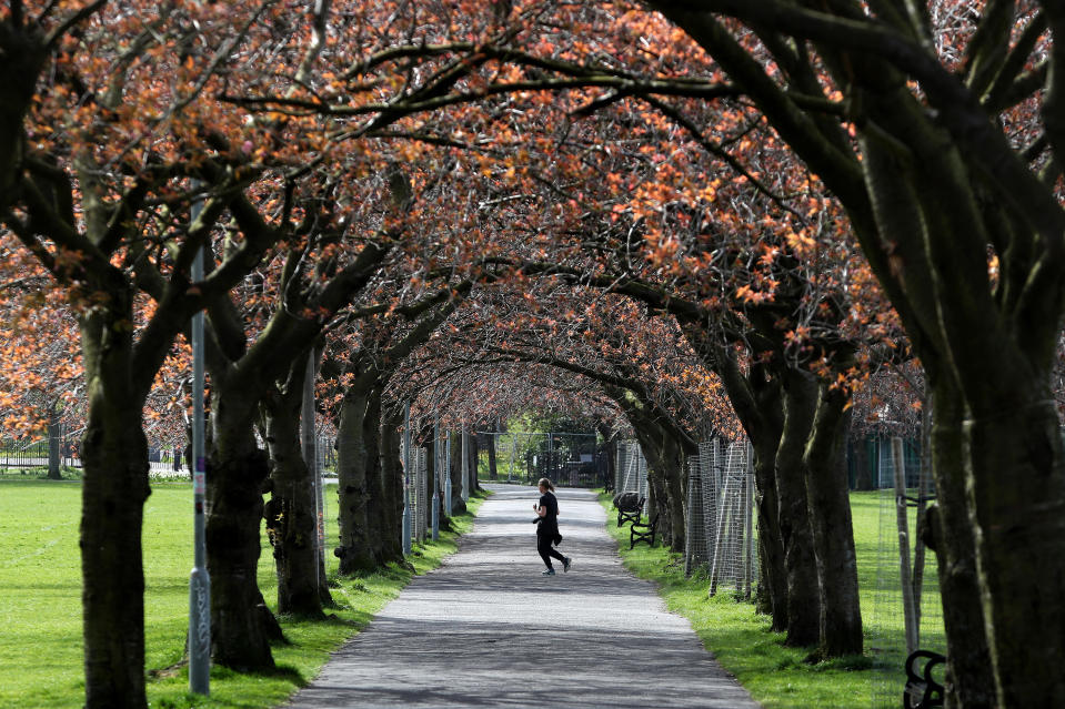 Members of the public in the Meadows in Edinburgh as the UK continues in lockdown to help curb the spread of the coronavirus.