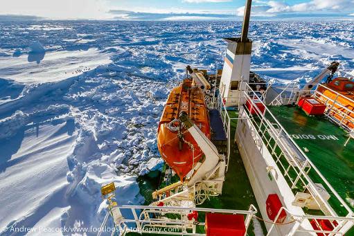 This photo, taken by Andrew Peacock of www.footloosefotography.com on December 27, 2013, shows the ship MV Akademik Shokalskiy trapped in the ice at sea off Antarctica