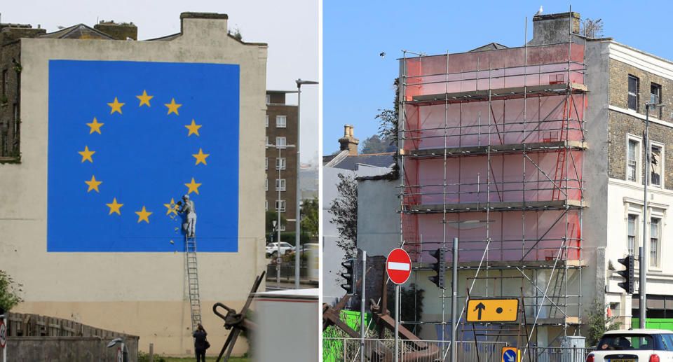 Banksy's famous mural in Dover, England, before it disappeared overnight on the weekend.