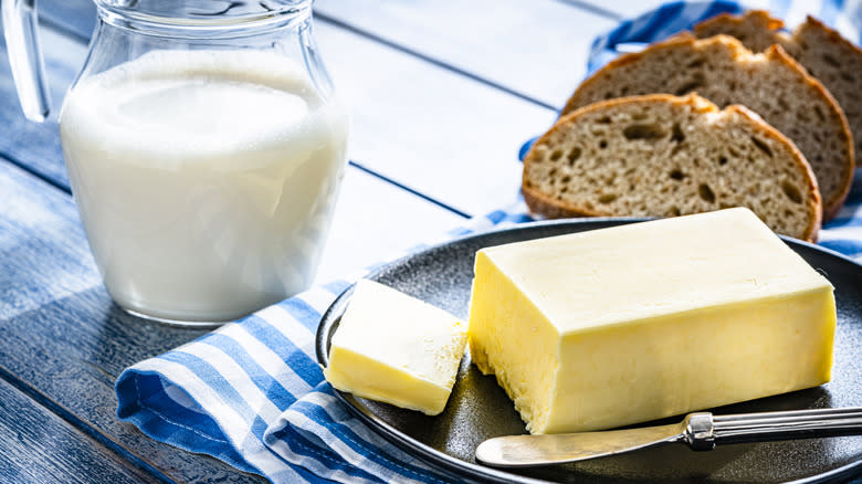 Butter and milk with bread