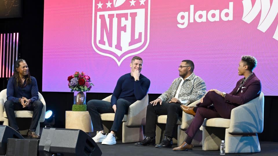 Nassib (center) takes part in the 'A Night of Pride' event run by GLAAD -- a non-profit LGBTQ advocacy organization -- and the NFL. - Daniel Boczarski/Getty Images