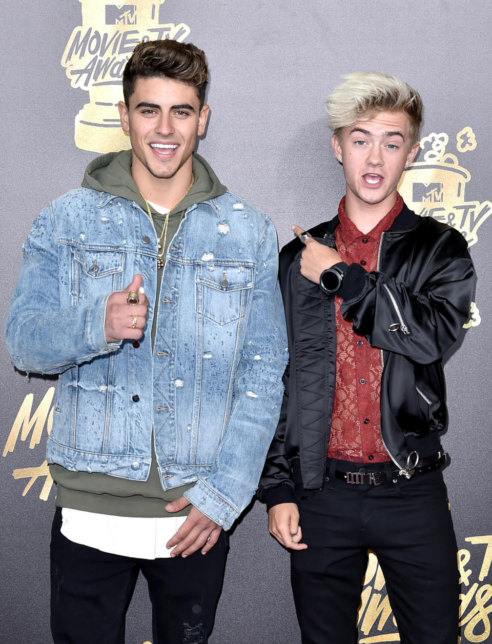 Singers Jack Gilinsky (L) and Jack Johnson attend the 2017 MTV Movie And TV Awards at The Shrine Auditorium on May 7, 2017 in Los Angeles, California.&nbsp;