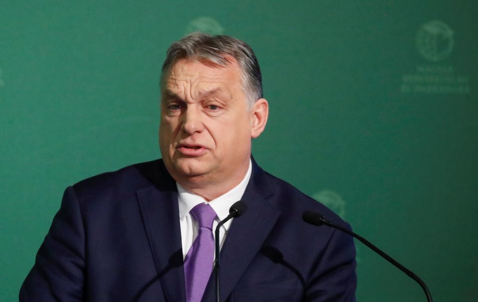 Hungarian Prime Minister Viktor Orban speaks during a business conference in Budapest on March 10. (Bernadett Szabo / Reuters)