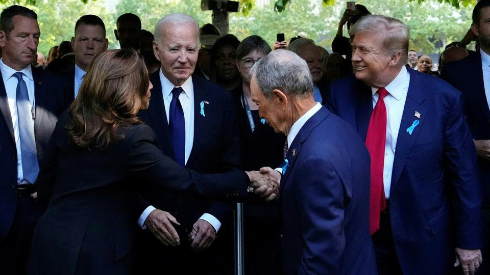 Harris Trump Shake Hands at 9/11 Commemoration