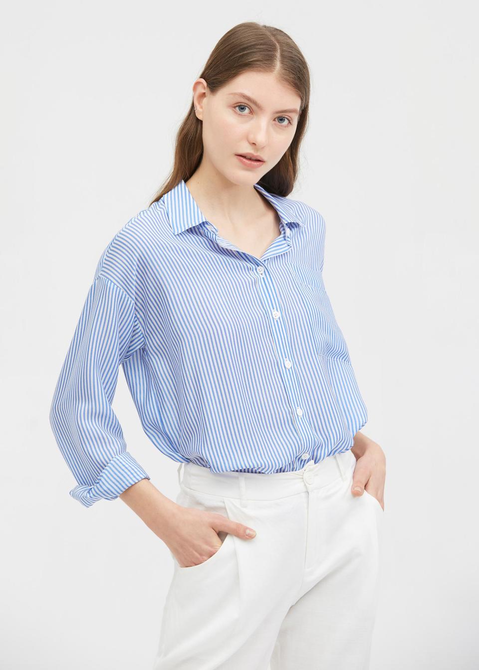 Women's Long Sleeve Striped Silk Shirt