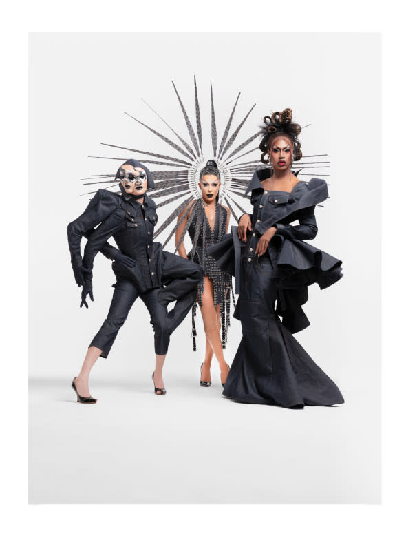 <p>Hungry, Envy Peru and Shea Couleé for "Denim Drags." Photo: Ari Versluis/Courtesy of G-Star</p>