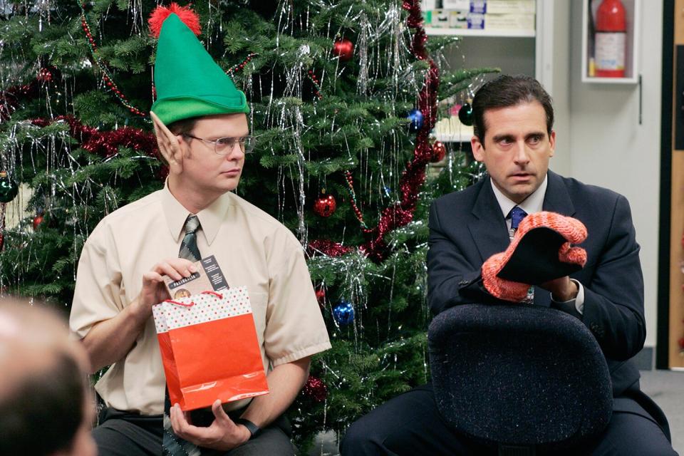 THE OFFICE -- "The Christmas Party" Episode 10 -- Aired 12/06/2005 -- Pictured: (l-r) Rainn Wilson as Dwight Schrute and Steve Carell as Michael Scott