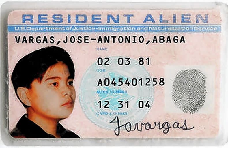 Vargas' counterfeit green card. (Photo: Courtesy of Jose Antonio Vargas)