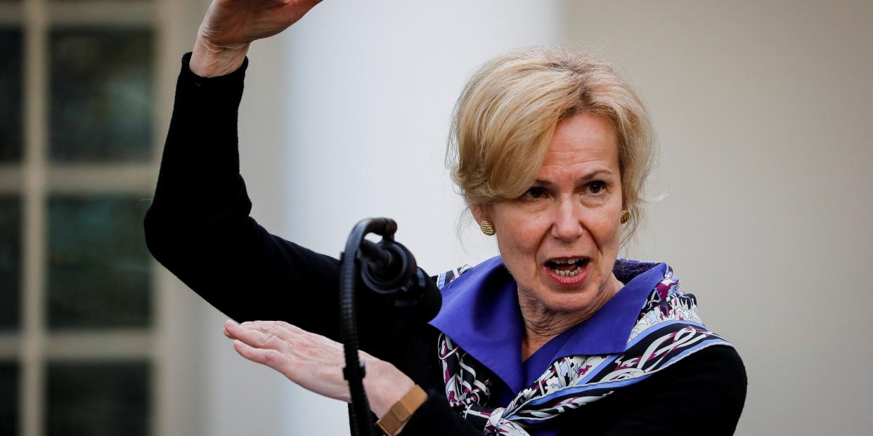 FILE PHOTO: White House Coronavirus response coordinator Dr. Deborah Birx speaks during a news conference in the Rose Garden of the White House in Washington, U.S., March 29, 2020. REUTERS/Al Drago