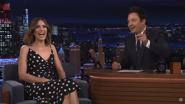 <p>Youtube/The Tonight Show Starring Jimmy Fallon</p> Mandy Moore and Jimmy Fallon on <em>The Tonight Show Starring Jimmy Fallon</em> Dec. 18, 2023