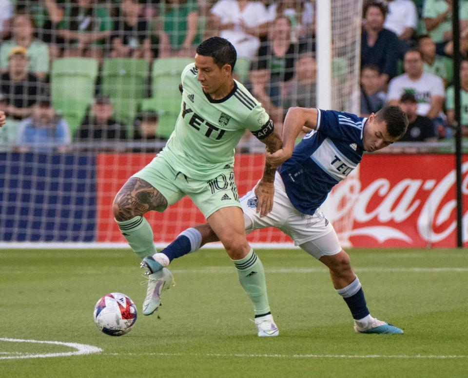 Austin FC midfielder Sebastian Driussi, left, said he hopes Argentina's Lionel Messi isn't viewing Major League Soccer as a way to coast into retirement. "A lot of people have the thought it's a retirement league, but I came here as a young player and every game is a challenge," he said.