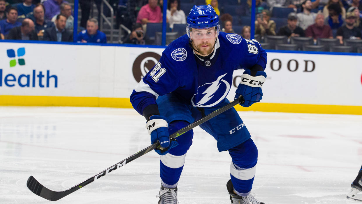 Tampa Bay Lightning defenceman Erik Cernak was issued a two-game suspension for a hit on Buffalo Sabres star Rasmus Dahlin. (Scott Audette/NHLI via Getty Images)