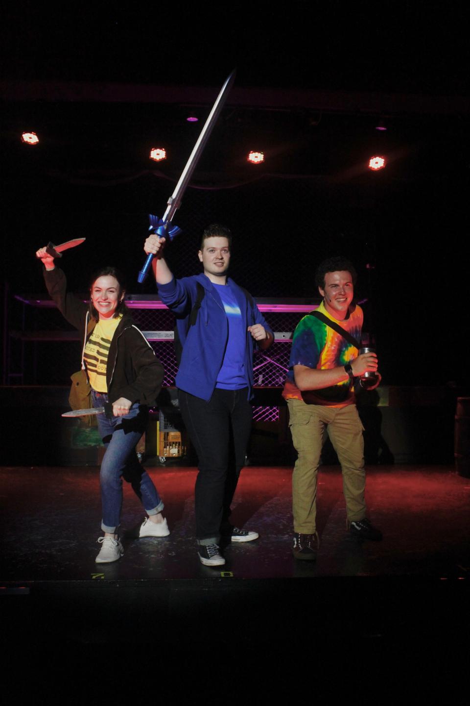 Cast members of "The Lightning Thief," left to right. Carly Williams, DJ Ormond and Caleb Cotoia prepare to slay monsters.