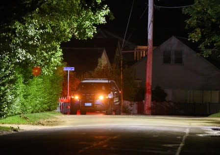 A Barnstable Police cruiser sits near the Kennedy Compound in Hyannis Port