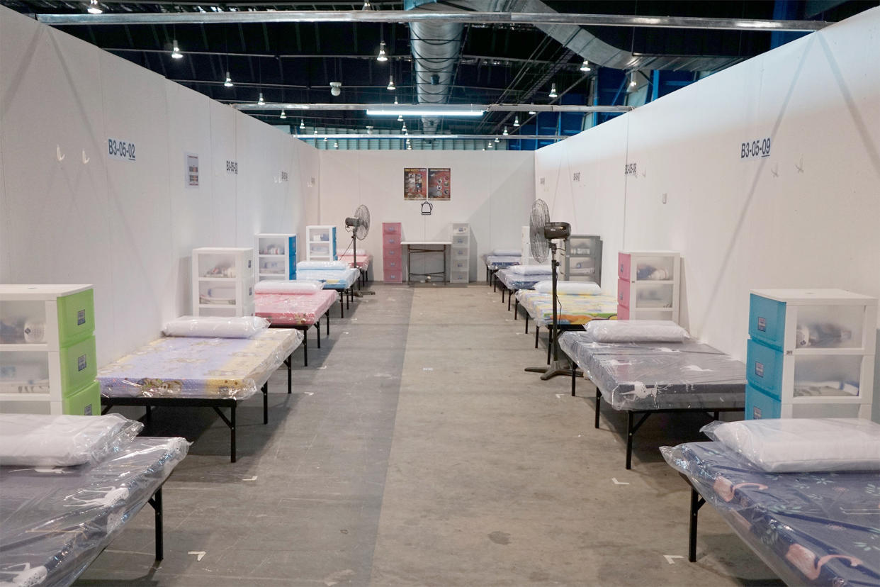 A room for COVID-19 patients seen at a community isolation facility within the Changi Exhibition Centre on 24 April 2020. (PHOTO: Dhany Osman / Yahoo News Singapore)