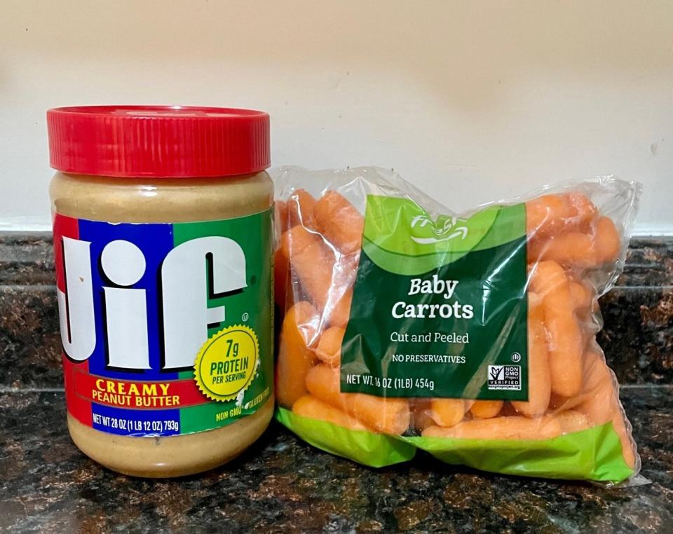 Baby carrots and peanut butter