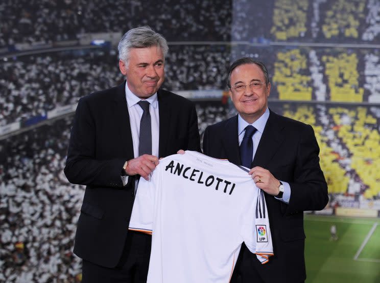 Entre Carlo Ancelotti et Florentino Pérez, l’idylle aura tourné court, en dépit des titres apportés au club merengue par l’entraîneur italien<br>(Getty Images)