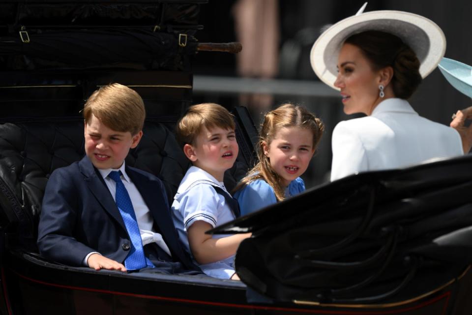 George, Louis, and Charlotte during the Jubilee carriage procession (Adrian Dennis/PA) (PA Wire)
