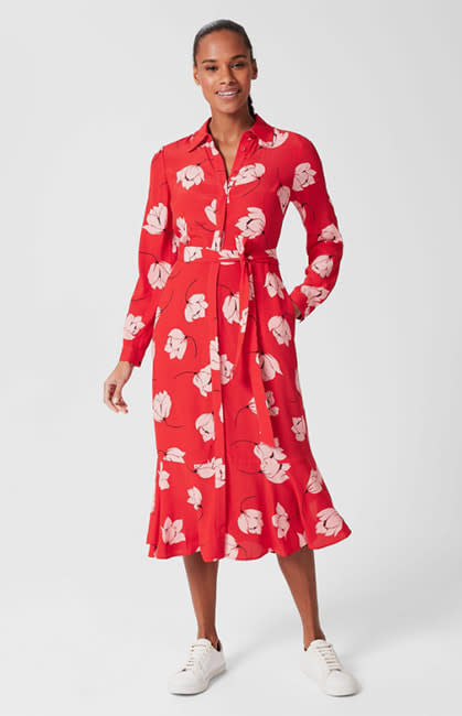 hobbs red floral midi dress