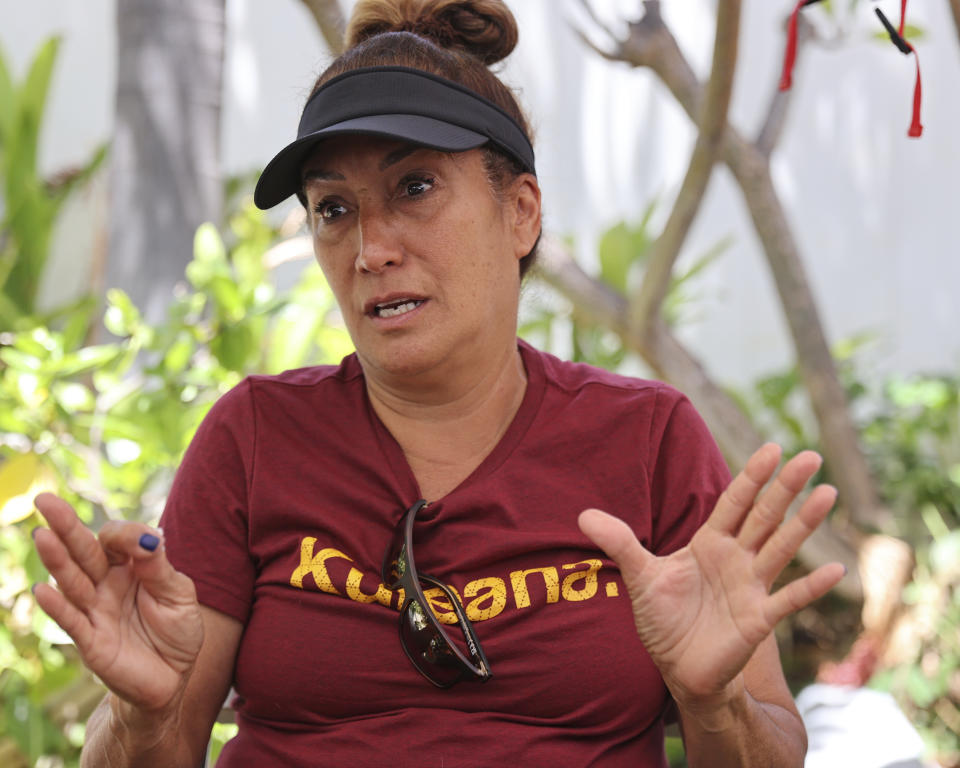 Alicia Kalepa reflects on her Hawaiian homestead community in Lahaina, Hawaii, on Friday, Sept. 1, 2023. Kalepa lives in the Villages of Leiali'I, a Native Hawaiian neighborhood that lost only two out of 104 houses in a deadly August wildfire. (AP Photo/Marco Garcia)