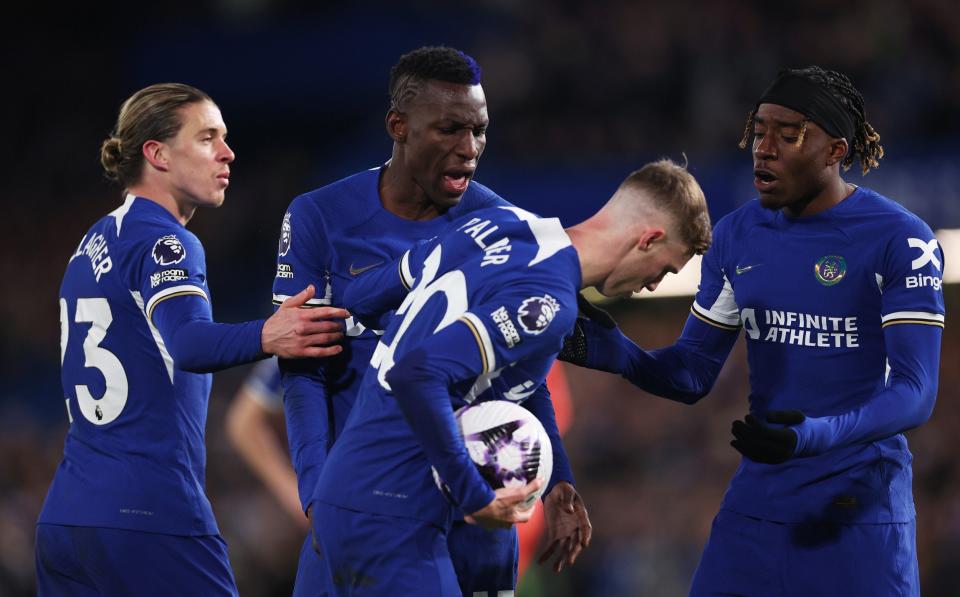 Cole Palmer and Nicolas Jackson of Chelsea clash