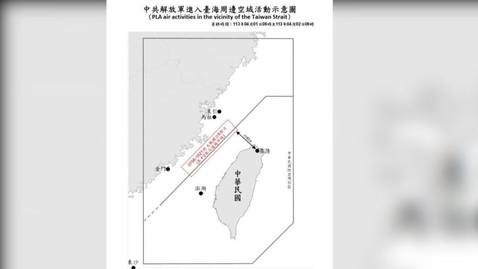 國防部今日公布最新共機台海活動動態。（圖／國防部提供）