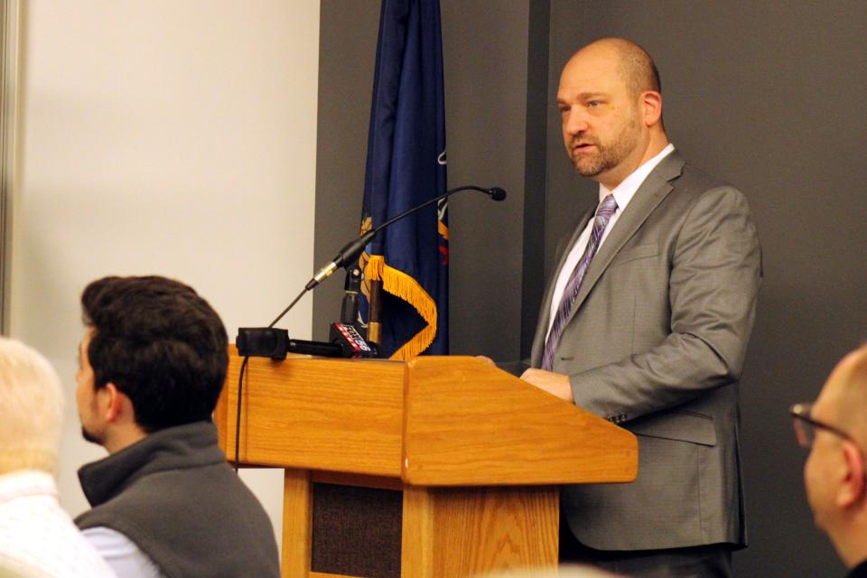 Monroe Career & Technical Institute Director Dennis Virga speaks at an East Stroudsburg Area School District board meeting on Monday, Feb. 26, 2024.