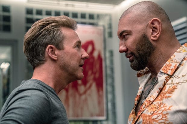 Edward Norton and Dave Bautista in "Glass Onion: A Knives Out Mystery"<p>Netflix</p>