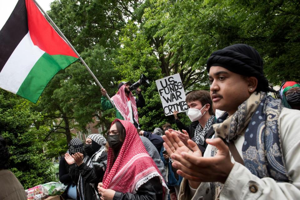 Students protesting the Israel-Hamas war at George Washington University on Saturday (Copyright 2024 the Associated Press. All Rights Reserved)