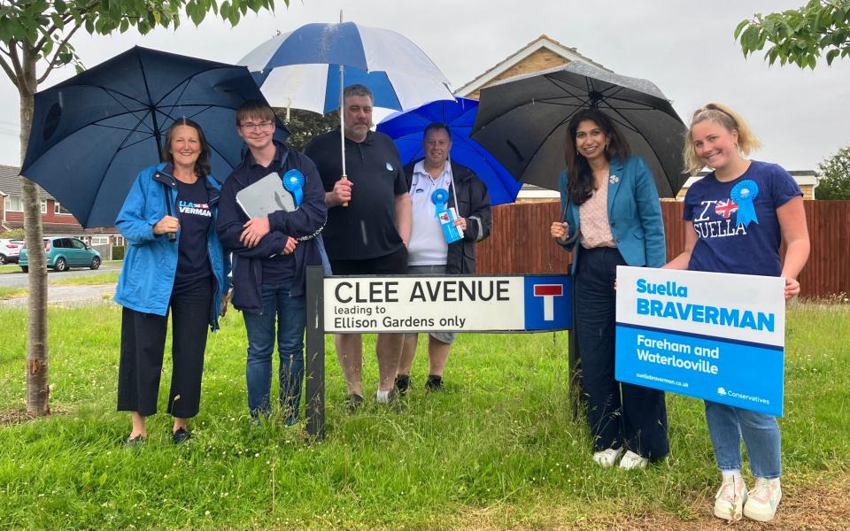 Suella Braverman with her supporters campaigning in Fareham and Waterlooville