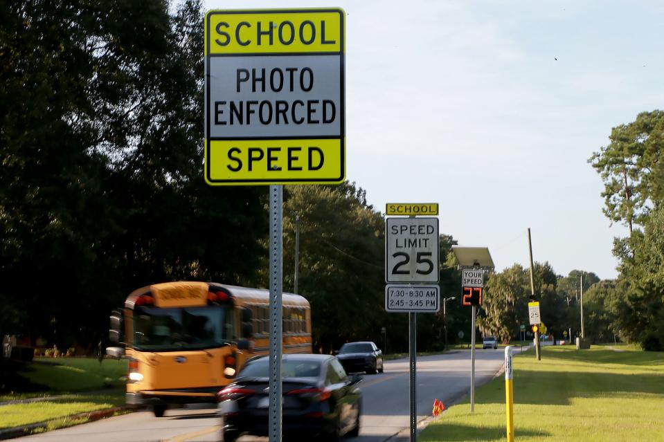 New signs in August  warn drivers of the new speed cameras in place on King George Boulevard in front of Georgetown K-8. The Chatham County Police Department said that citations this fall have been reduced to 91% from when a 2019 speed study conducted.