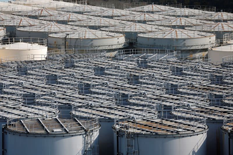 FILE PHOTO: Tanks containing water from the disabled Fukushima Dai-ichi nuclear power plant in Fukushima prefecture, Japan