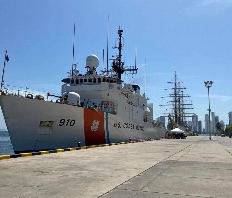 The Coast Guard Cutter Thetis is moored to a pier in Key West on Feb. 19, 2021.