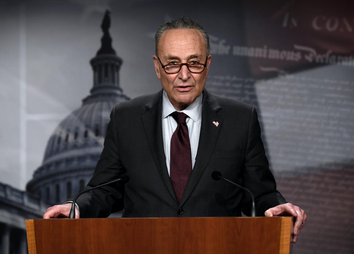 Senate Majority Leader Chuck Schumer is moving ahead to bypass Republicans on a massive Covid relief bill. (AFP via Getty Images)
