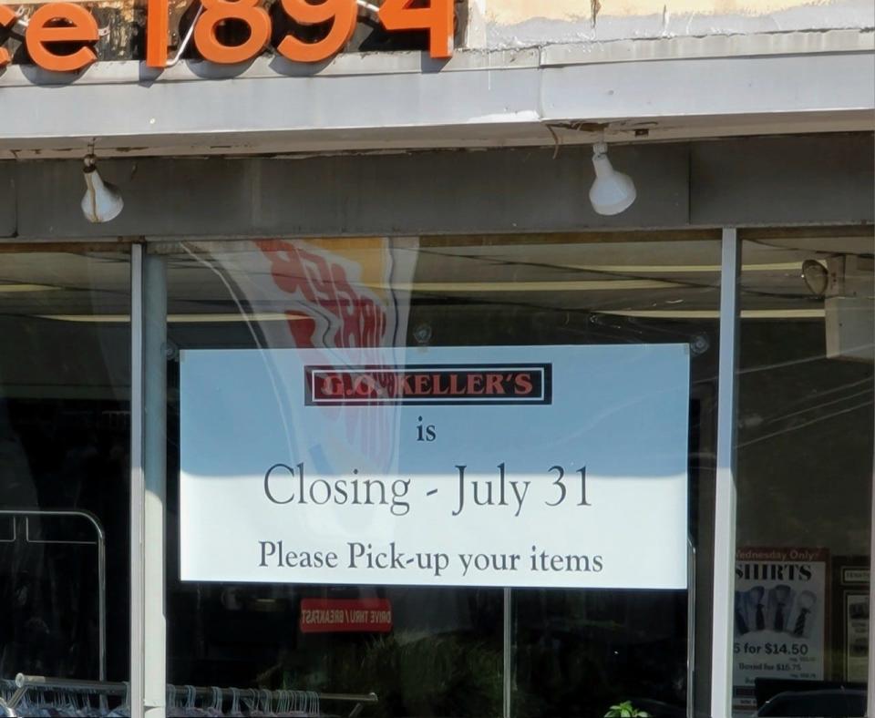 The sign posted on the window at G.O. Keller's in Plainfield announcing it's closing after 130 years in business.