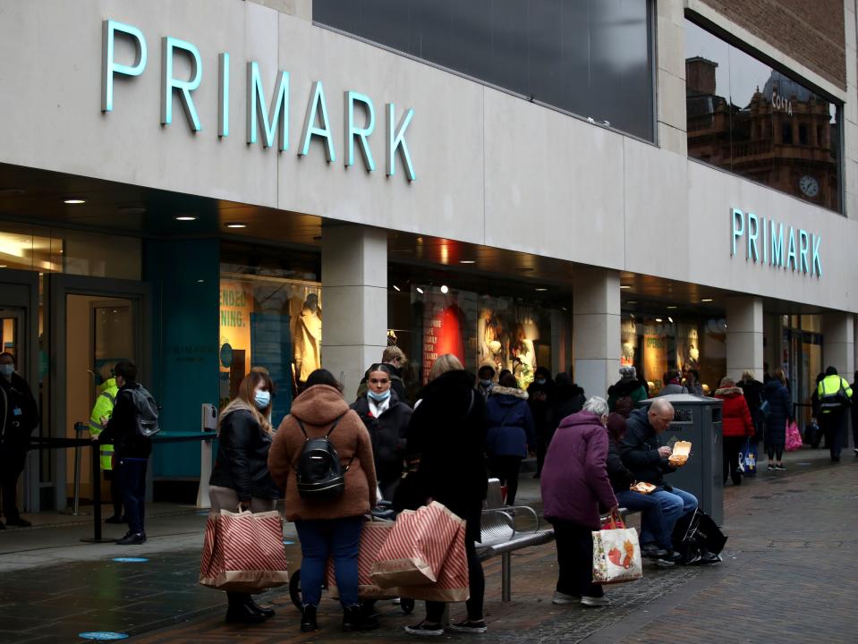 Shoppers outside Primark in Nottingham city centre, as non-essential shops in England open their doors to customers for the first time after the second national lockdown ends (Tim Goode/PA)