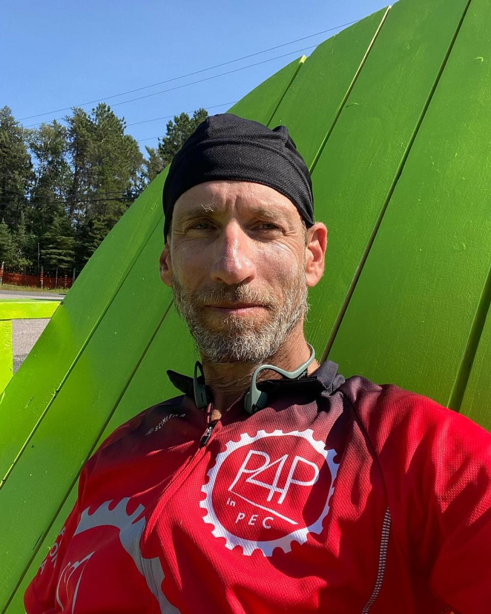 Steve Iseman of Toronto was diagnosed with Parkinson's disease in 2014. He says the news changed everything for him, at first negatively. But in 2019, he decided he didn't want to hide his diagnosis and he started to plan a cross-Canada cycling trip to raise awareness of the disease. He made the trip in 2022 and researchers at the University of Guelph tracked his progress. (Spinning Wheels Tour/Facebook - image credit)