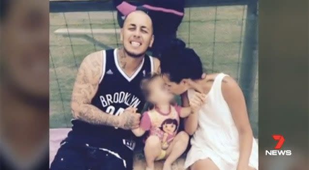 Patea, Brown and their daughter Aria in happier times. Picture: 7 News