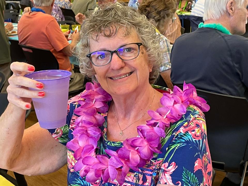 Pam Landrum said the meal was wonderful and she is so glad to see her friends at the luau at Karns Senior Center Tuesday, June 7, 2022.