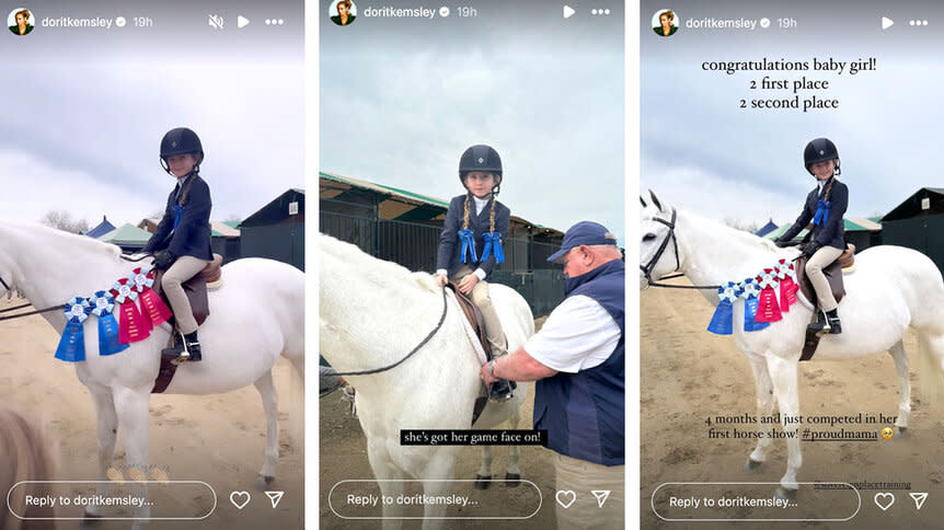 A series of Dorit Kemsley's daughter, Pheonix Kemsley, competing in a horse competition