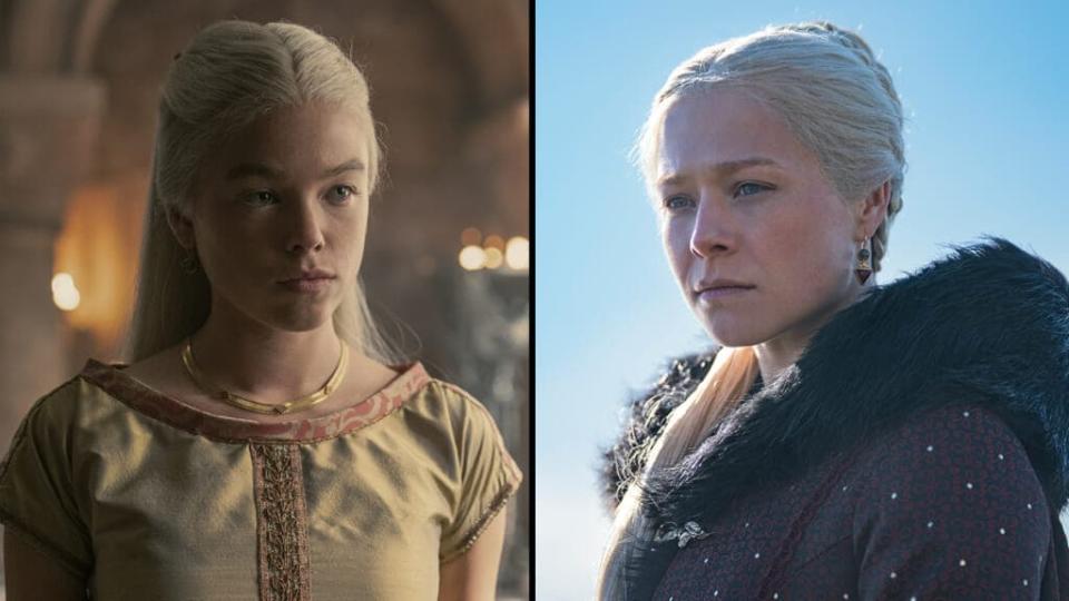 Milly Alcock as young Rhaenyra and Emma D’Arcy as older Rhaenyra in “House of the Dragon” (HBO)